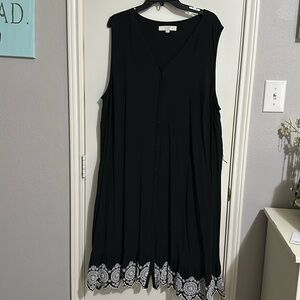 26W LOFT PLUS plus size black soft summer sundress with white embroidered hem